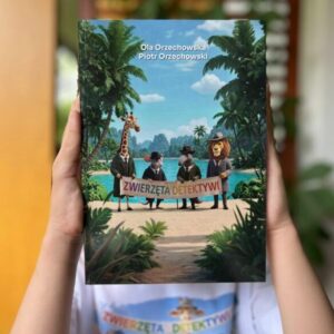 Zestaw: Książka „Zwierzęta Detektywi” + Biała Koszulka Zwierzęta Detektywi - rozmiar 134